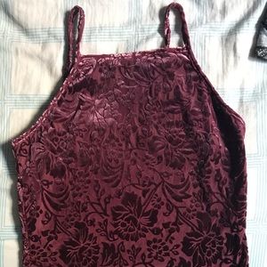 Maroon Floral Velvet Design Cropped Tank